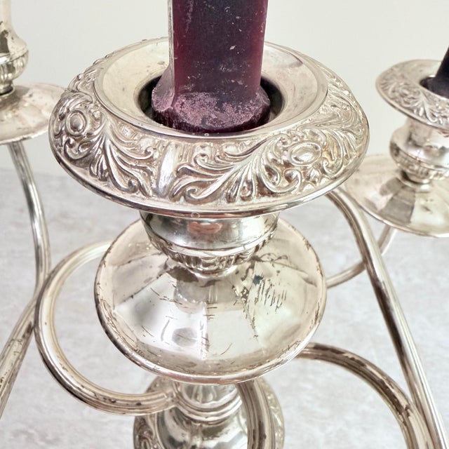 Silver Vintage Silver Plated 5-Arm Candleabra, Art Nouveau For Sale - Image 8 of 10