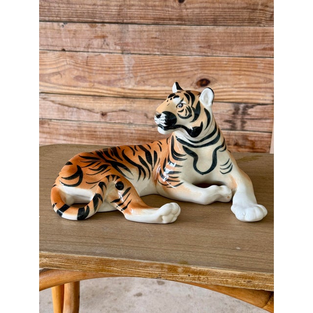 Mid-20th Century Lomonosov Porcelain Glazed “Lying” Tiger Figurine