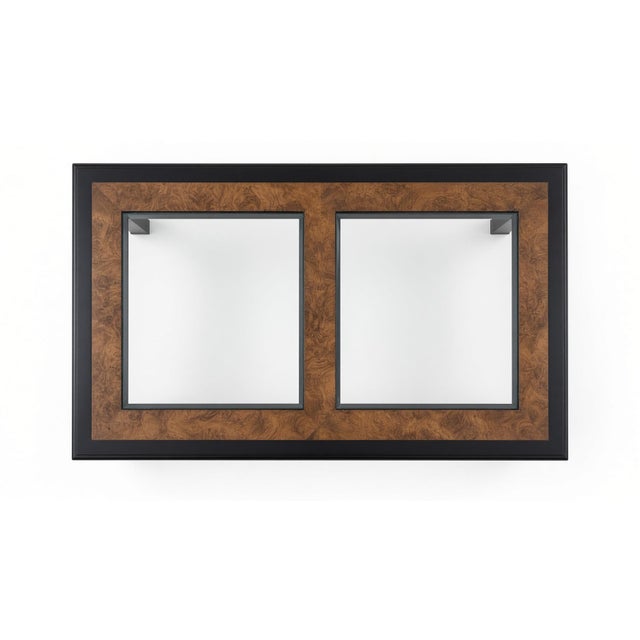 1970s Attributed to Chin Hua by Raymond Sobota for Century — Black Lacquer & Burl Glass-Top Extension Table, Model 540-333 For Sale - Image 9 of 11