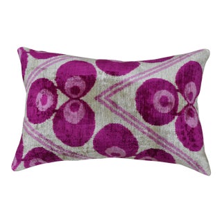 Silk Uzbek Ikat Velvet Hand Made Pillow Cushion,16x24 For Sale