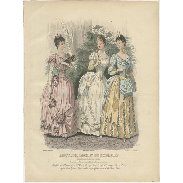 French Fashion Plates with Paris Ladies in Lace & Velvet, 1880, Engravings, Set of 3 For Sale - Image 4 of 10