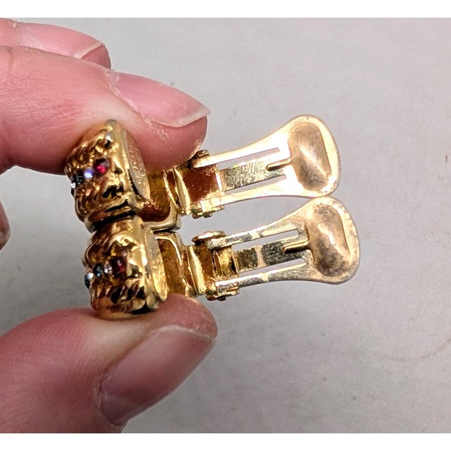 Metal Vintage Signed Bijoux Cascio Italy Faux-Ruby, Sapphire, Emerald & Clear Rhinestone Half Hoop Clip Earrings-2 Pieces For Sale - Image 7 of 8