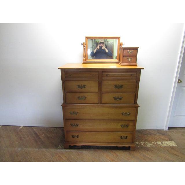 Empire Furniture Solid Maple High Chest of Drawers With Mirror For Sale - Image 13 of 15