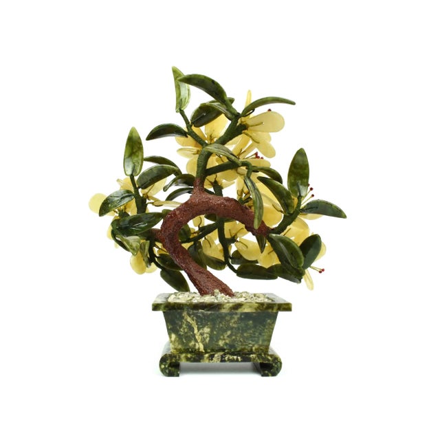 Mid 20th Century Mid-Century Handmade Natural Jade Semi Precious Stones Bonsai Flower Tree Sculpture For Sale - Image 5 of 13
