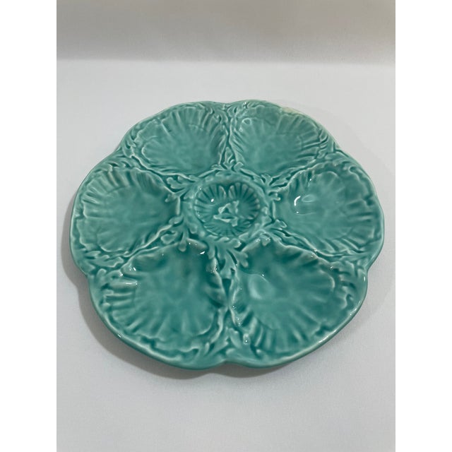 A lovely glazed earthenware French Majolica (or barbotine) Oyster Plate crafted by the famous Gien workshop in France....