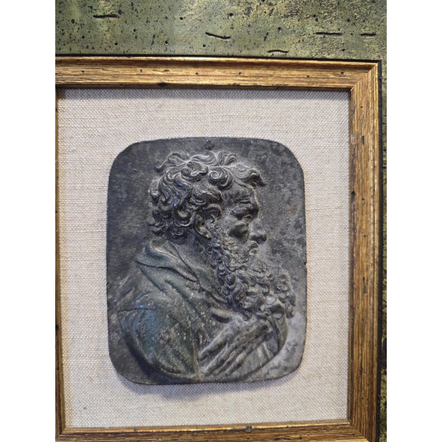 1950s Framed Bronze Relief Plaque with Classical Face, 1950s For Sale - Image 5 of 9