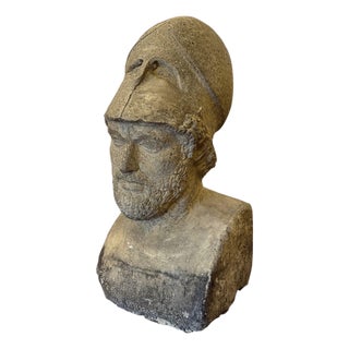Carved Stone Bust of Pericles With Corinthian Helmet. Italy, 20th Century. For Sale