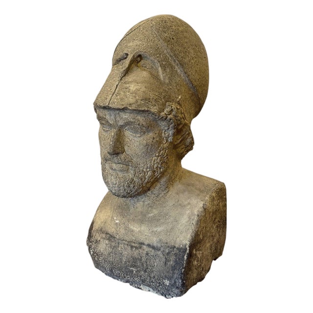 Carved Stone Bust of Pericles With Corinthian Helmet. Italy, 20th Century. For Sale