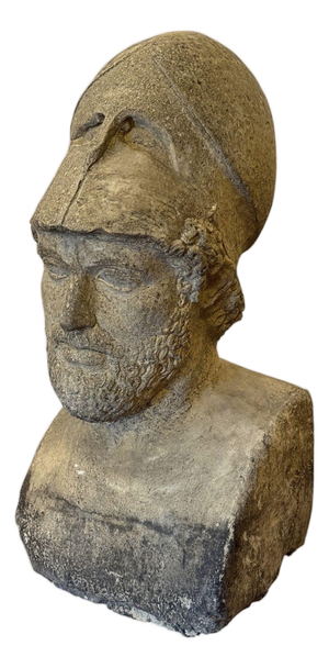 Carved Stone Bust of Pericles With Corinthian Helmet. Italy, 20th Century.