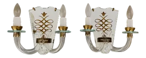 1940s French Eglomise Mirrored Brass Wall Sconces - a Pair
