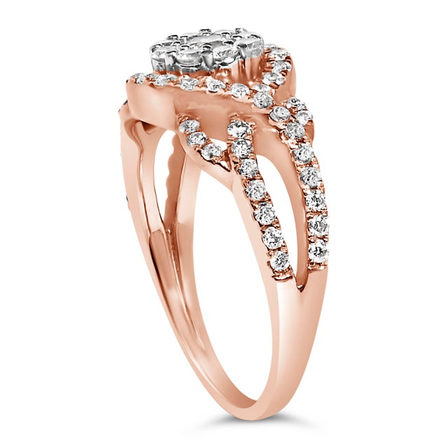Haus of Brilliance 10K Rose Gold 3/4 Cttw Diamond Floral Cluster Head and Twisted Shank Cocktail Ring (H-I Color, SI1-SI2 Clarity) - Size 8 For Sale - Image 4 of 6