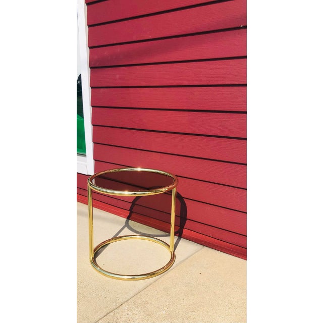 Milo Baughman Vintage Milo Baughman Style Brass and Glass Side Table For Sale - Image 4 of 9