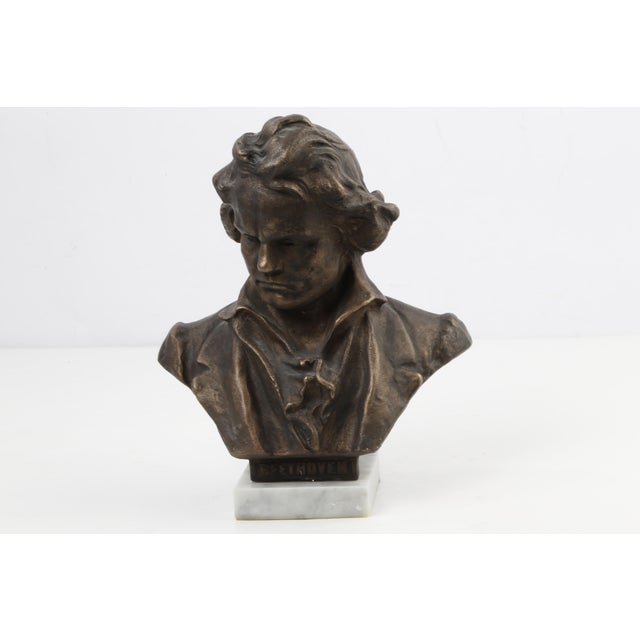 Bronze Vintage Ludwig Van Beethoven Bronze Bust Statue Marble Base Sculpture Classic For Sale - Image 8 of 13
