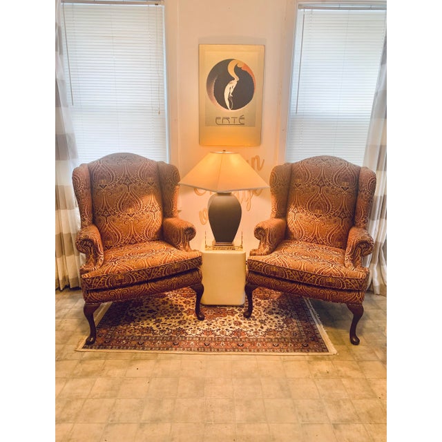 1970s 1970s Pair of Sherrill Furniture Wingback Chairs in Paisley Fabric For Sale - Image 5 of 12
