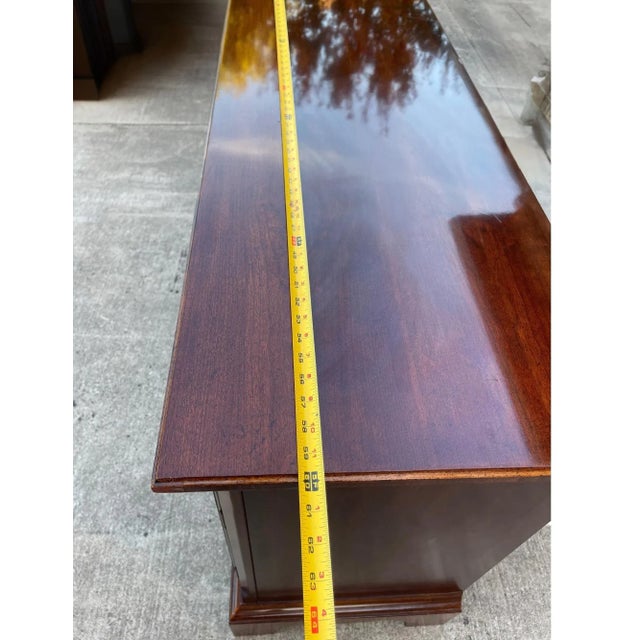 1990s Vintage Cherry Wood Sideboard With Brass Handles and Pulls Linned Drawers For Sale - Image 5 of 12