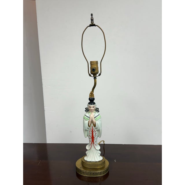 Chinoiserie Chinoiserie Porcelain Figural Table Lamp, Vintage For Sale - Image 3 of 12