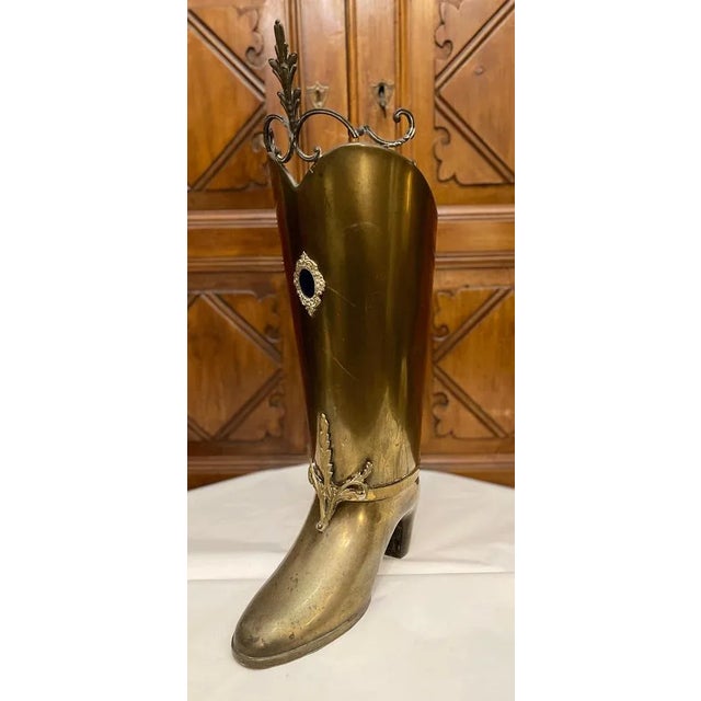 Boot-Shaped Umbrella Stand, Brass, Mid-Century Modern Design Napoleonic boot-shaped umbrella stand, meticulously finished,...