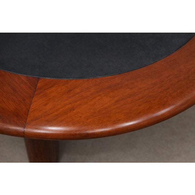 Round Coffee Table in Solid Hardwood & Black Leather, Brazilian Modern, 1970s For Sale - Image 9 of 11