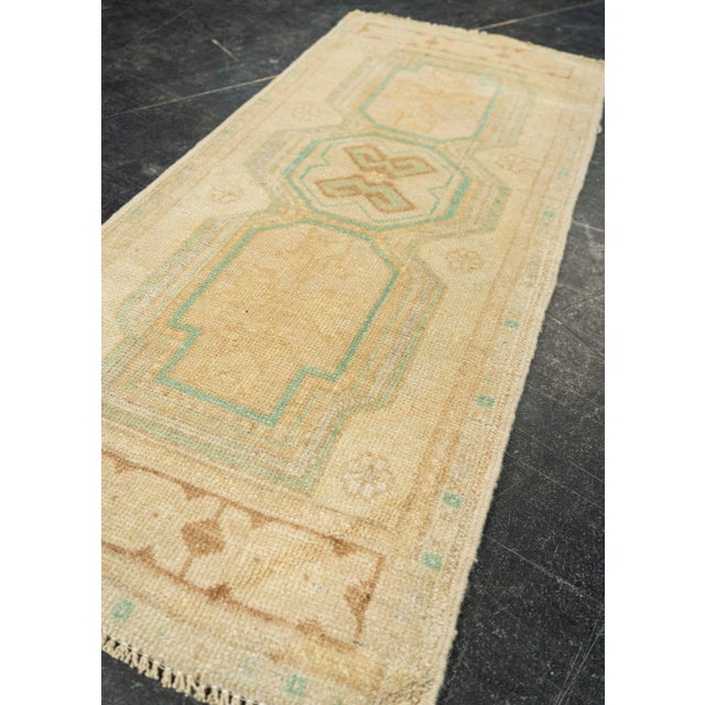 Textile Turkish Mini Rug Oriental Hand Knotted Vintage Rug 1'6" x 3'6" #21207 For Sale - Image 7 of 8