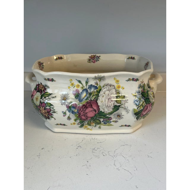 Very large, vintage, English, Floral Decorated Ironstone, porcelain cachepot with handles. Because of it’s very large size...