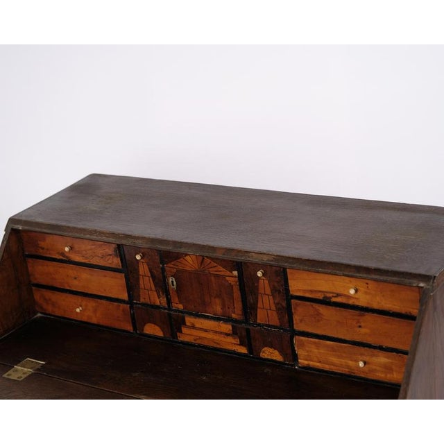 Antique Empire Oak Secretary Desk with Inlay and Brass Fittings, 1840s For Sale - Image 9 of 13