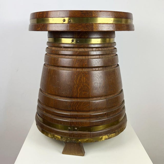 Vintage Barrel-Shaped Coppered Oak Bar Cabinet, 1950s For Sale - Image 4 of 12