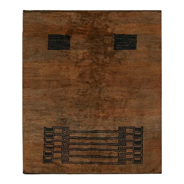 Rug & Kilim’s Moroccan Rug in Brown With Black Geometric Patterns For Sale