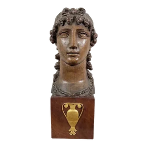Antique Carved Wood Head Young Woman Figure 18th Century French Greco-Roman Lady