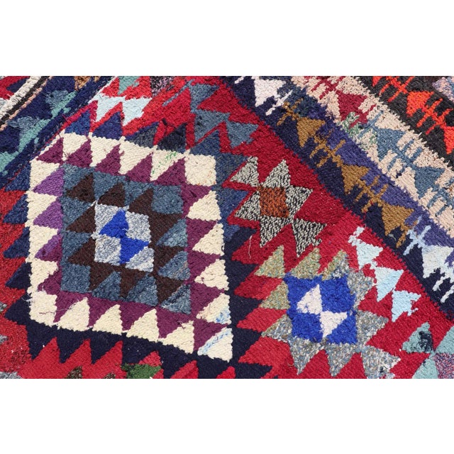 Hand Woven Vintage Qashqai Persian Kilim Rug With Bold Geometric Diamonds in Red, Blue, and Multicolor 9'1 X 16' For Sale - Image 12 of 12