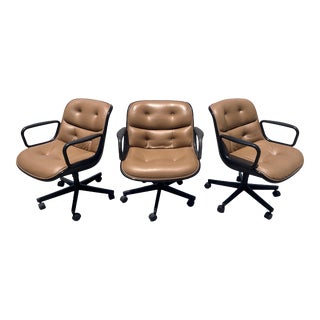 1970s Knoll Charles Pollock Executive Brown Leather Office Chair For Sale