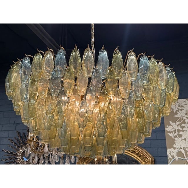 Beautiful Tri-Color Poliheder Murano Glass Waterfall Chandelier For Sale In Dallas - Image 6 of 6