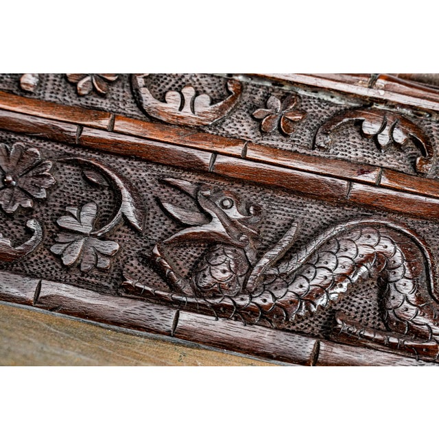 Victorian Hand-Carved Antique Wood Box Asian Chinese Dragon Motif Devonshire Militaria Regiment Crest For Sale - Image 12 of 18