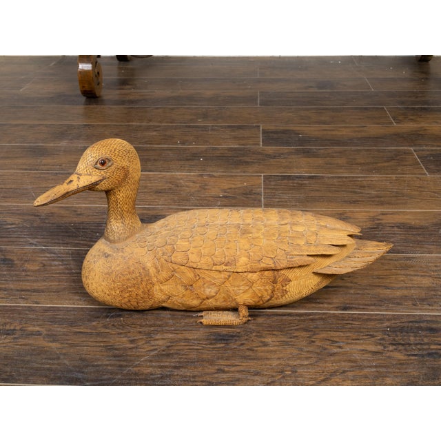 English Victorian 19th Century Carved Wooden Duck with Detailed Plumage For Sale - Image 10 of 12