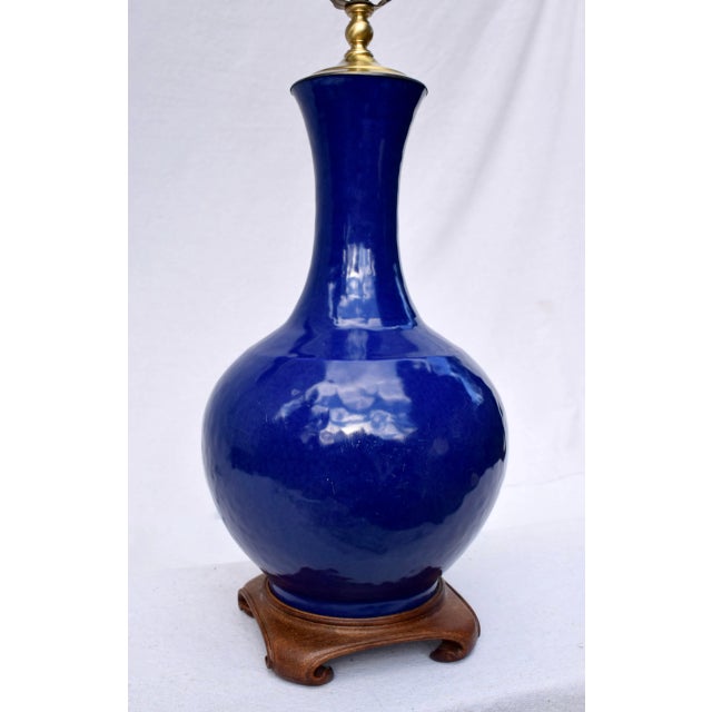 Chinese Antique Chinese Porcelain Bottle Shape Cobalt Blue Table Lamp For Sale - Image 3 of 8