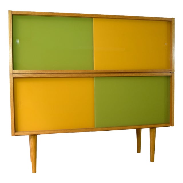 Vintage Sideboard with Glass Sliding Doors from Veb Deutsche Werkstätten Hellerau, 1970s For Sale