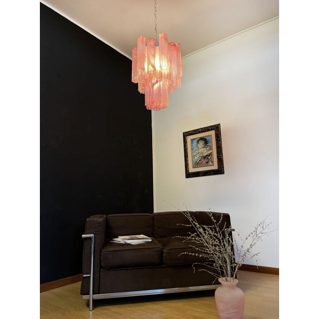 Vintage Glass Tube Chandelier with 30 Albaster Pink Glasses, 1990s For Sale - Image 10 of 18