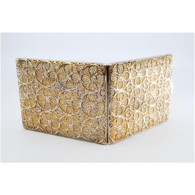 Cigarette Case in Gold Filigree Silver with Hinged Lid For Sale - Image 4 of 9