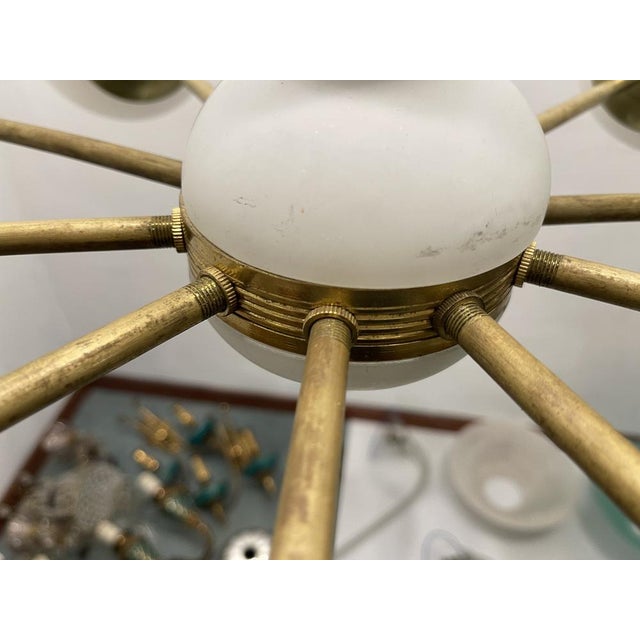 Mid-Century Modern Sputnik 10-Light Chandelier in Opaline Glass and Brass, 1960s For Sale - Image 3 of 13