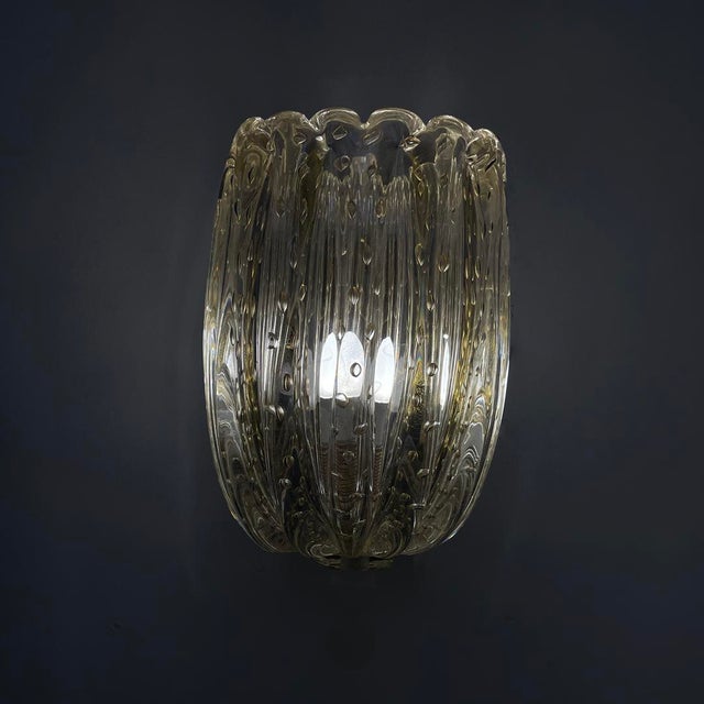 1950s Mid-Century Italian Modern Murano Glass Wall Lamps attributed to Barovier & Toso, 1950s, Set of 2 For Sale - Image 5 of 14