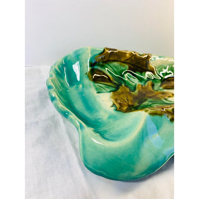 Rare Antique French Barbotine Majolica Turquoise Asparagus Serving Tray Platter Dish For Sale - Image 11 of 11