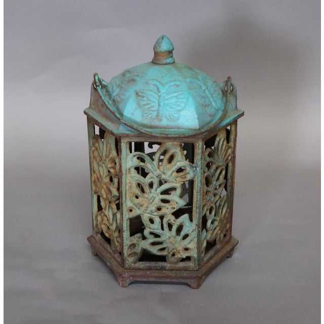 Japanese Vintage Japanese Cast Iron Butterfly Outdoor Lantern, Mid-Century Tea Garden Decor For Sale - Image 3 of 10