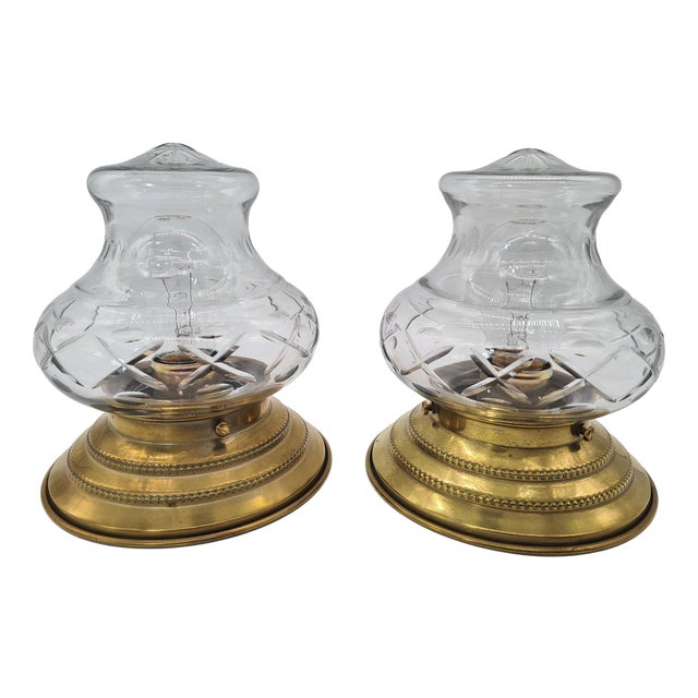 Vintage Wall Sconces in Brass and Cut Glass, 1970s, Set of 2 For Sale