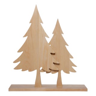 Natural Ash Wood Silhouette Double Trees on Base For Sale