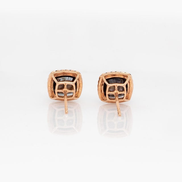 Golden Sheen Sapphire Earrings With Natural Diamond Accents in Solid 14k Gold, Pair For Sale In Columbus - Image 6 of 7