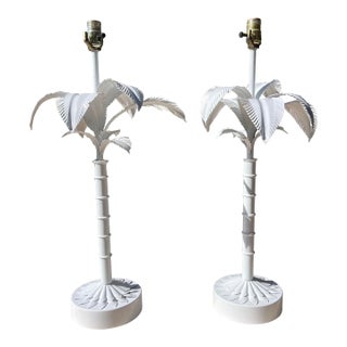 Vintage Tole Painted Metal Palm Tree Form Table Lamps, a Pair For Sale