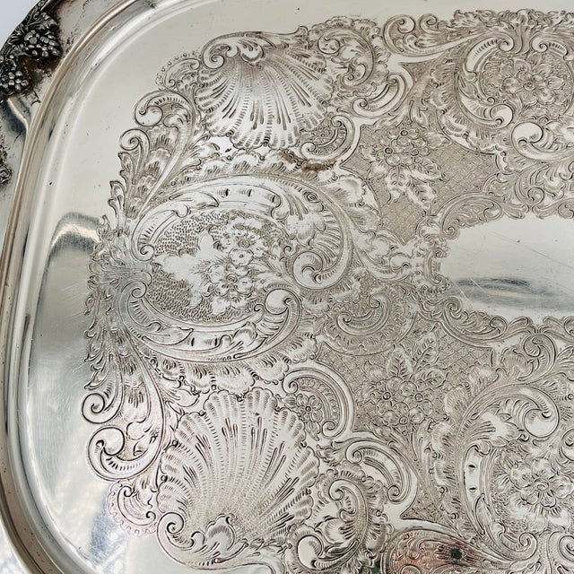 Silver Vintage XL Silverplated Tray Grape, Vine and Scallop Shell Details For Sale - Image 8 of 16