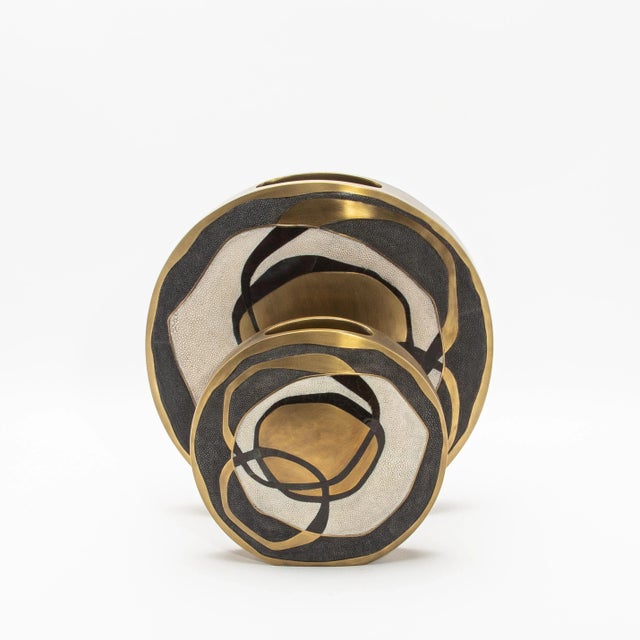 Metal Modern Vase in Shagreen With Shell and Brass Details by R & Y Augousti For Sale - Image 7 of 10