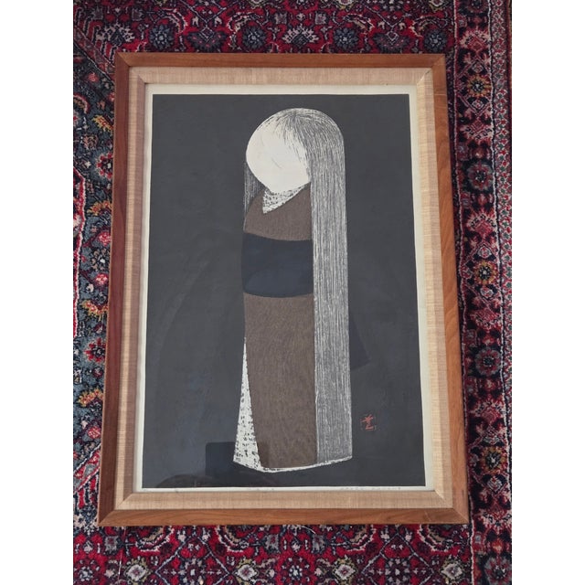 Vintage signed and numbered woodblock print by Kaoru Kawano (1916-1965). Beautiful framed and matted. Numbered 124/300.