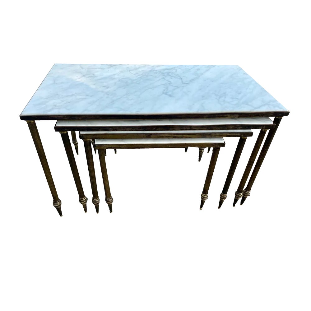 Mid-Century Marble and Brass Stacking tables, Set of 4 | Chairish