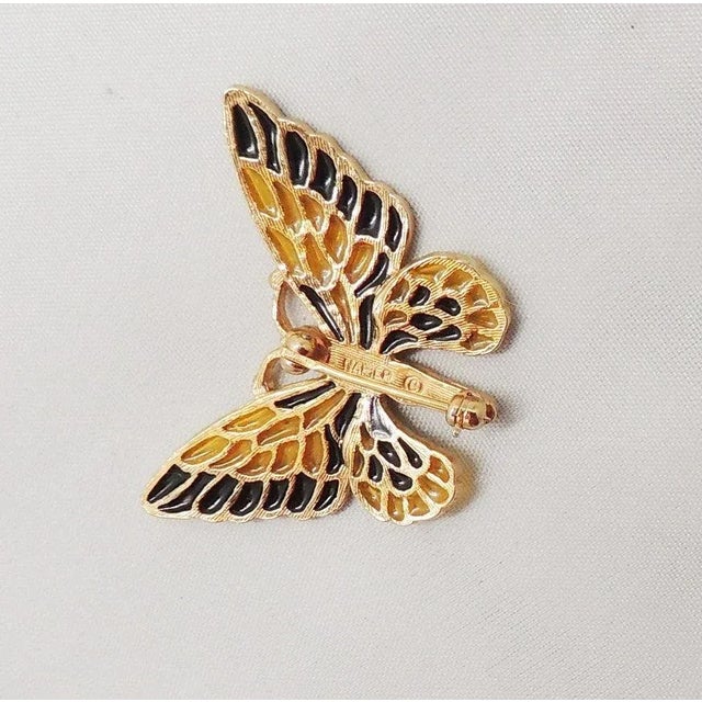 Napier Vintage Circa 1971 Napier Black Yellow Plique-a-Jour Butterfly Brooch For Sale - Image 4 of 8